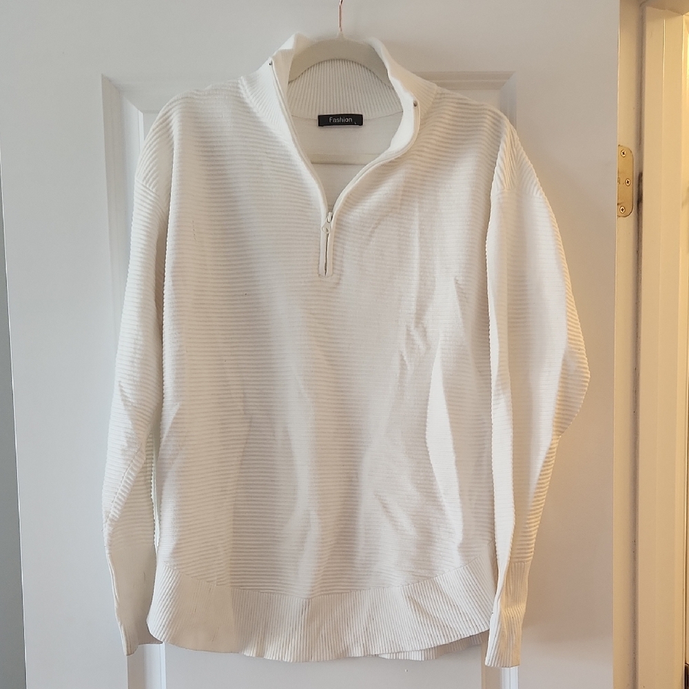 White Quarter-Zip Sweater